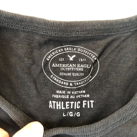 American Eagle Mens Long Sleeve T-Shirt Large Black Athletic Fit Pullover Casual - Picture 5 of 9
